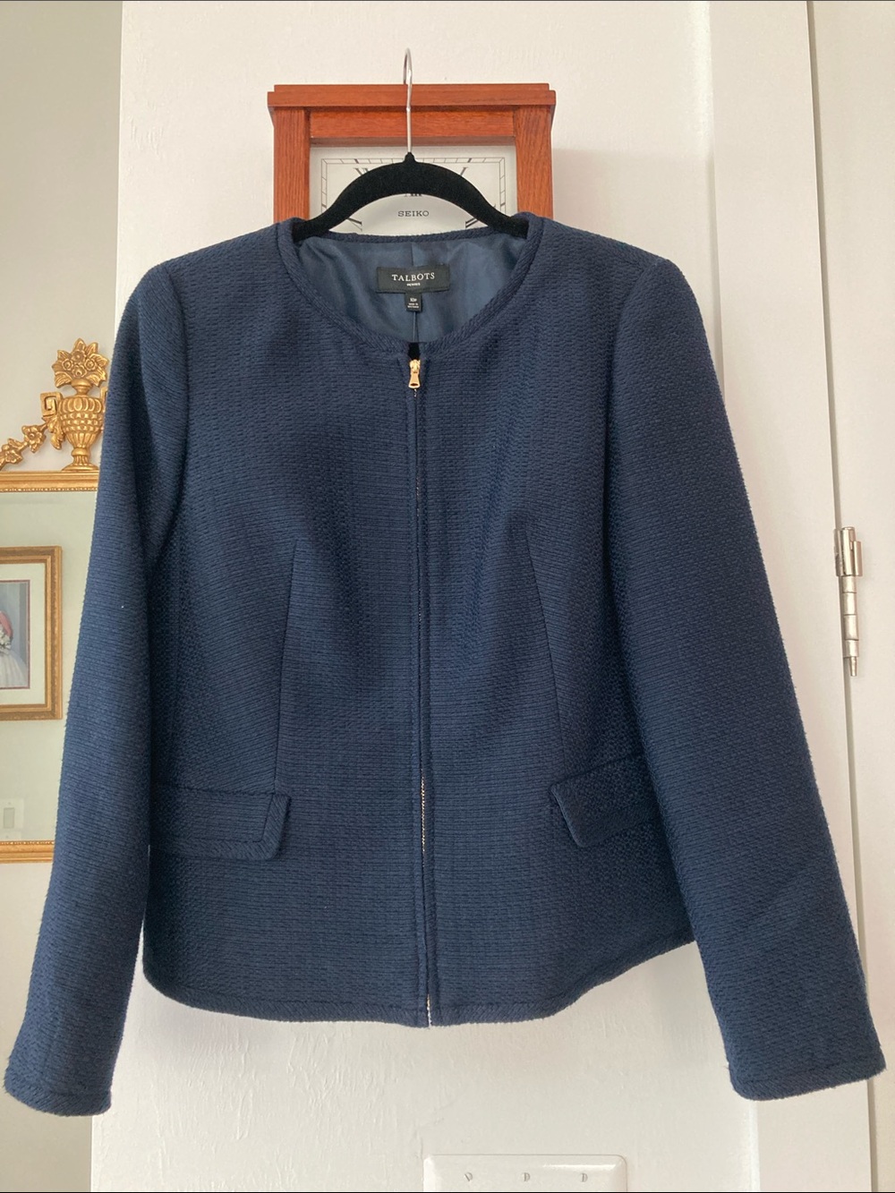 Talbot’s Navy Collarless Zip Jacket